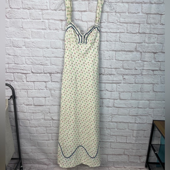 Free People Sweet Hearts Midi Ivory Floral Ruffles Dress Size S - Picture 2 of 9